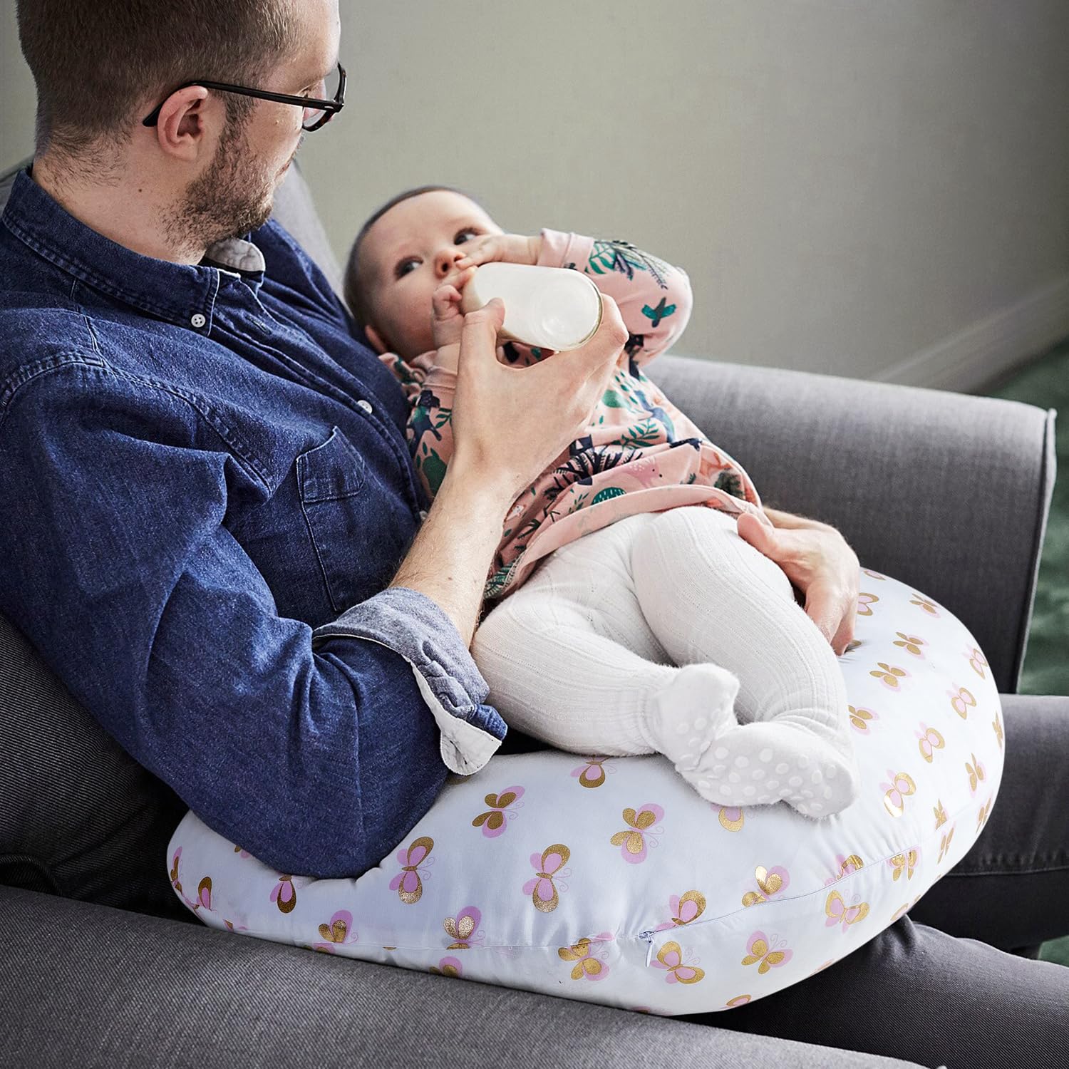 Little Grape Land Nursing Pillow for Infants, Breastfeeding Pillows, Baby Pillow for Nursing, Bottle Feeding with Machine Washable Cover & Breathable Filling