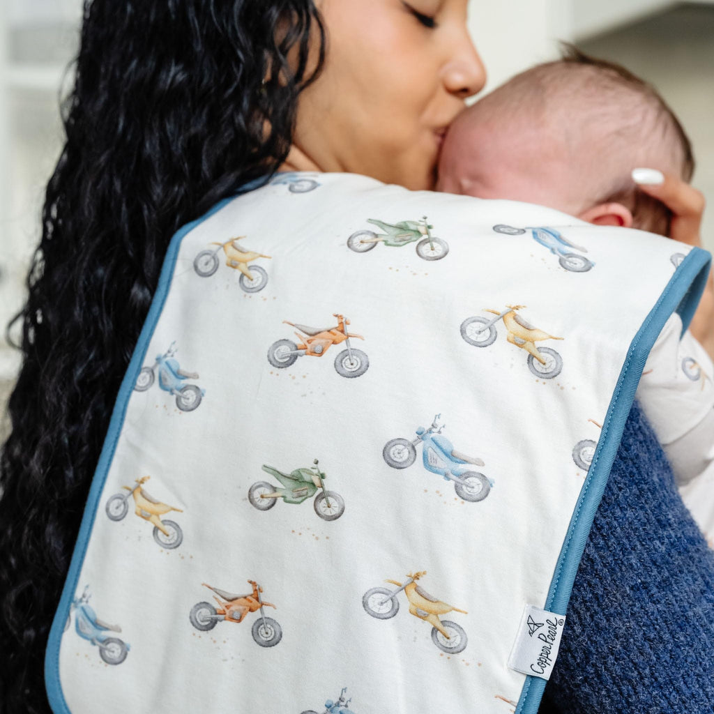 Copper Pearl Premium Baby Burp Cloths - 3-Pack Large Cotton Burp Cloths, Extra Soft Spit Up Rags with 3 Absorbent Layers, Perfect for Baby Boy and Baby Girl Gifts (21" x 10" Size, Ryder Set)
