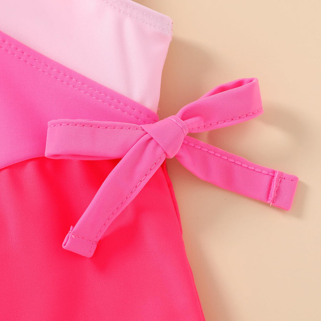 Happy Town Toddler Swimsuit Girl One Piece Bathing Suit Color Block Swimwear Baby Summer Beach Wear(4-5T,Pink Color Block)