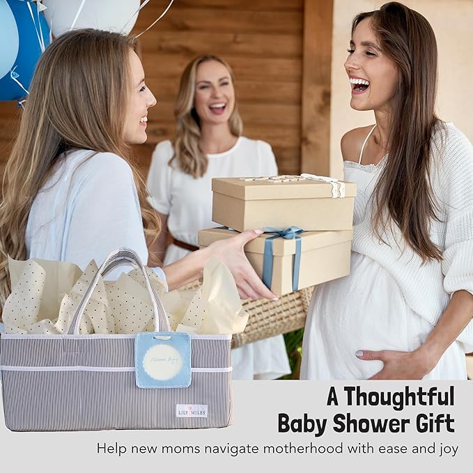 Lily Miles Baby Diaper Caddy - Large Organizer Tote Bag for Newborn essentials Boy or Girl - Baby Shower Basket - Nursery Must Haves - Registry Favorites - Newborn Caddie Car Travel
