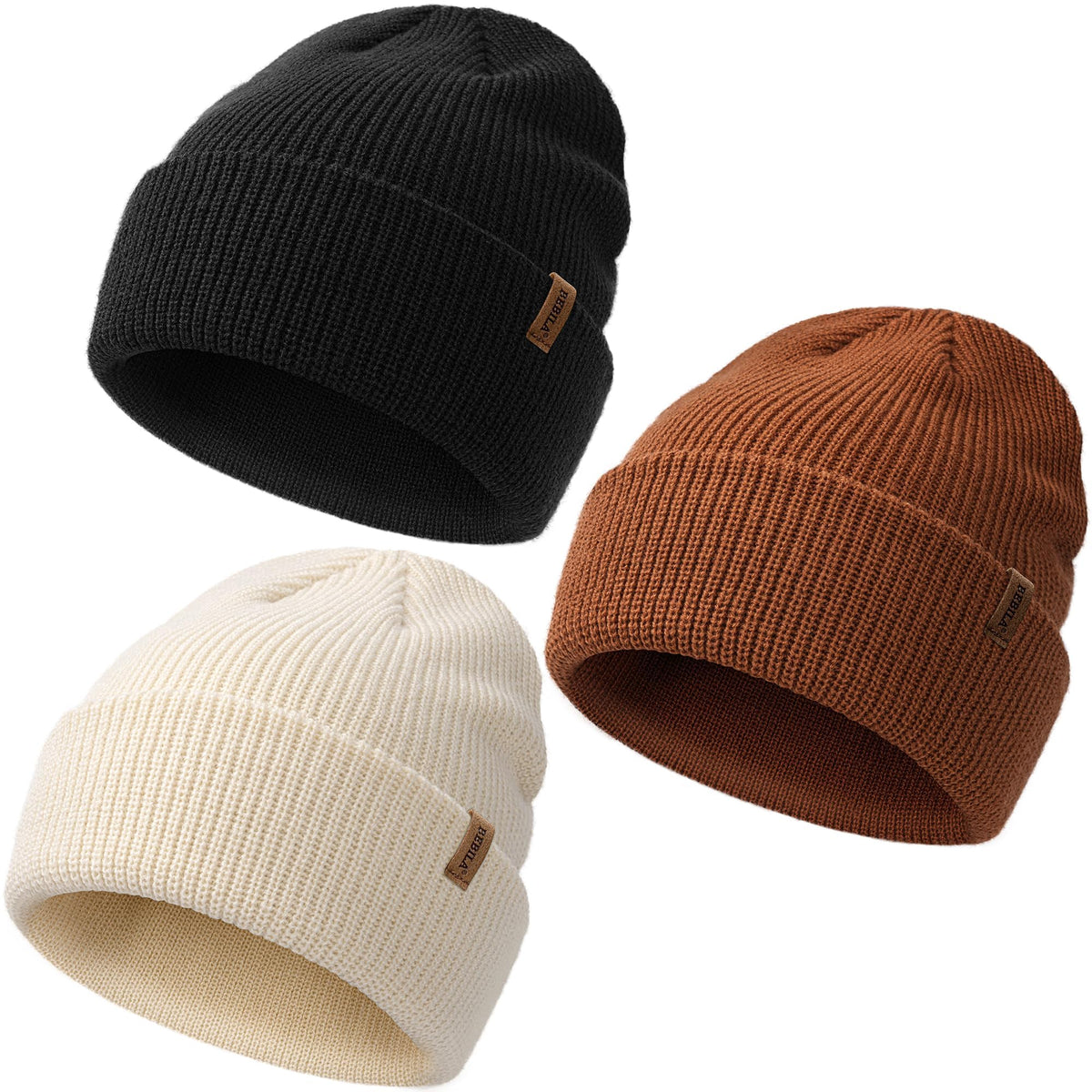 Bebila Baby Beanie Toddler Infant Winter Hats Knit Warm Caps for Boys Girls (US, Age, 6 Months, 36 Months, Grey+Black+Caramel)
