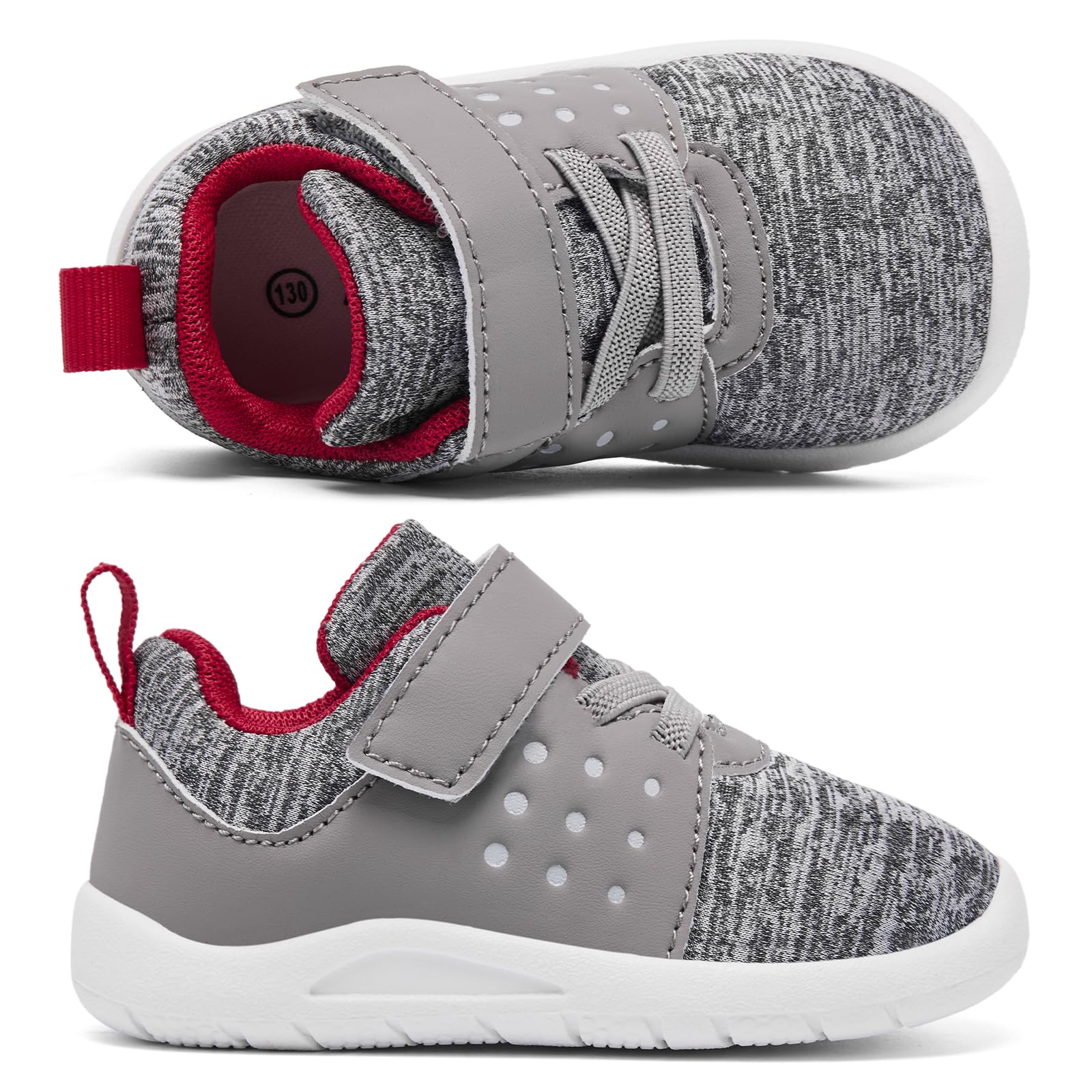 MORENDL Toddler Baby Shoes 0-4 Years Boy Girl Lightweight Breathable Non-Slip Sports Sneakers Running Walking Tennis Barefoot Shoes MixGrey Red 9-12Months
