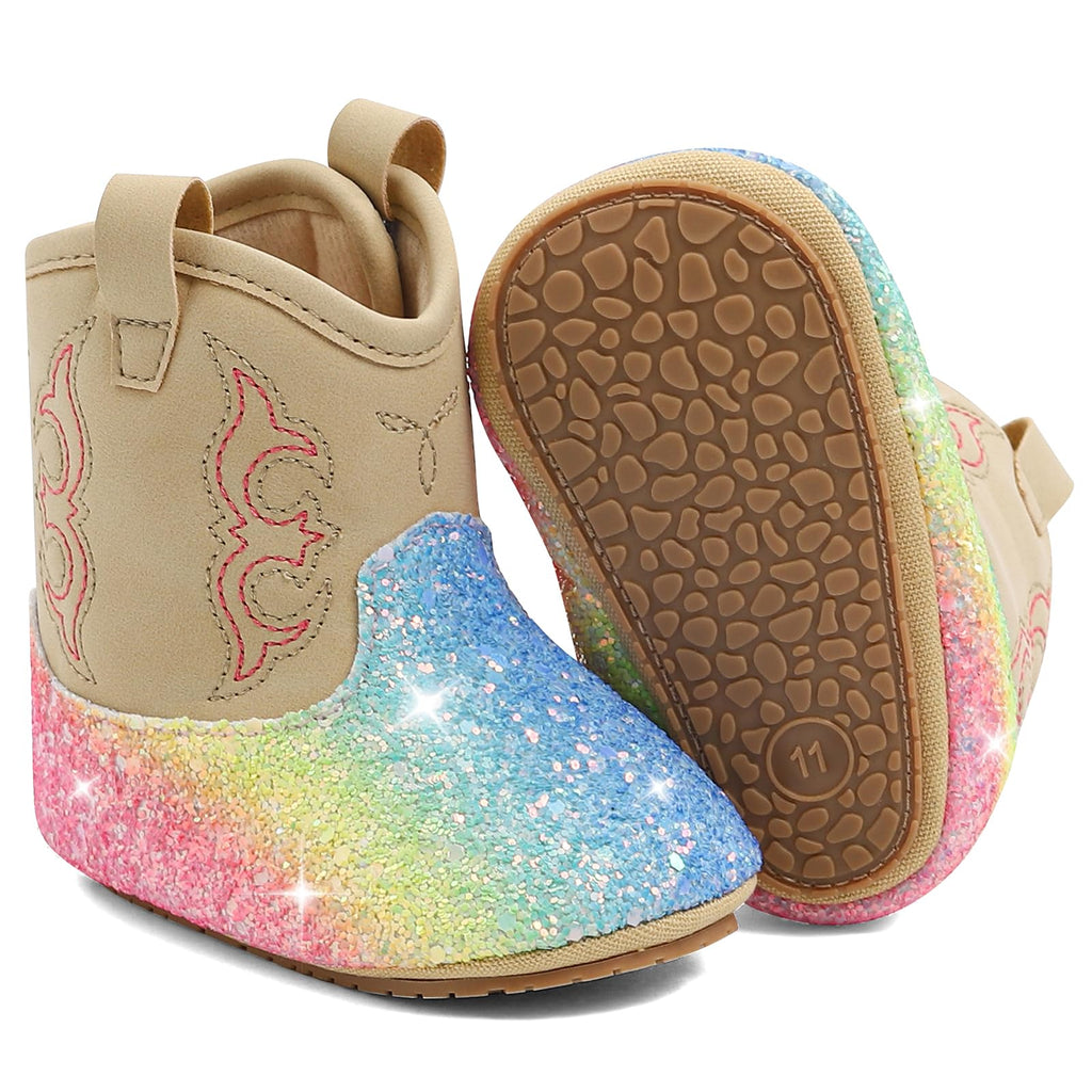 MK MATT KEELY Leather Western Boots Cowboy Bootie Soft Sole Non-Slip Crib Shoes for Baby Infant Toddler Girls Boys Newborn