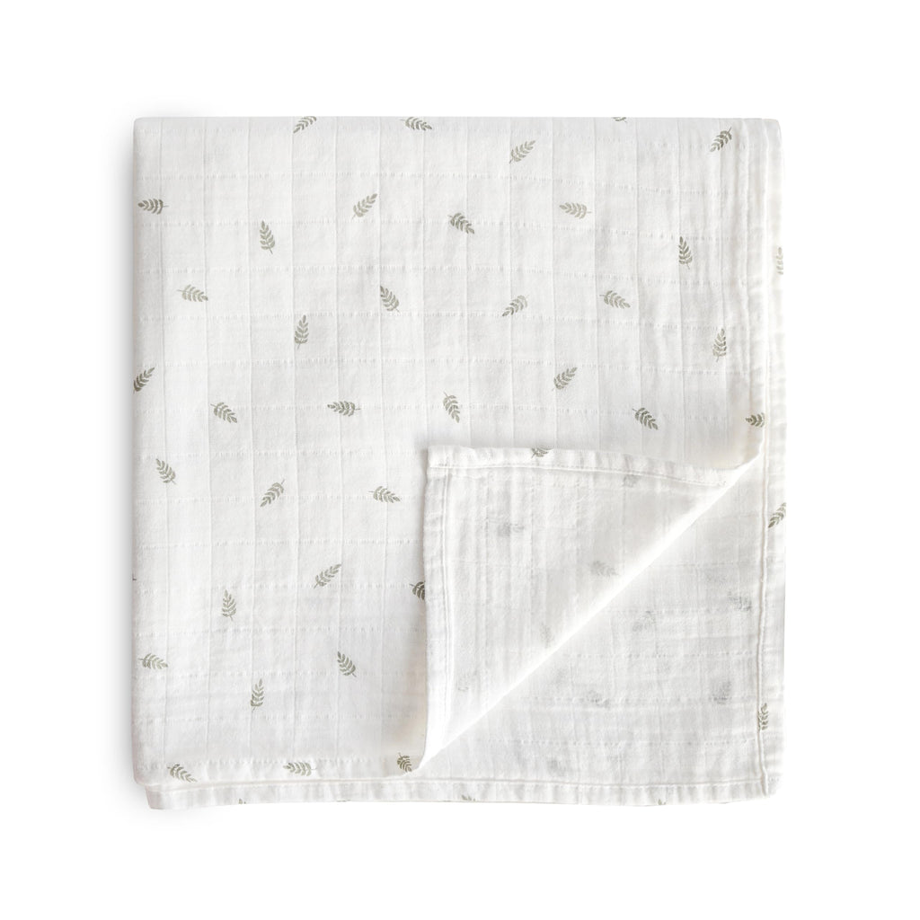mushie Muslin Baby Swaddle Blanket | 100% Organic Cotton (Leaves)
