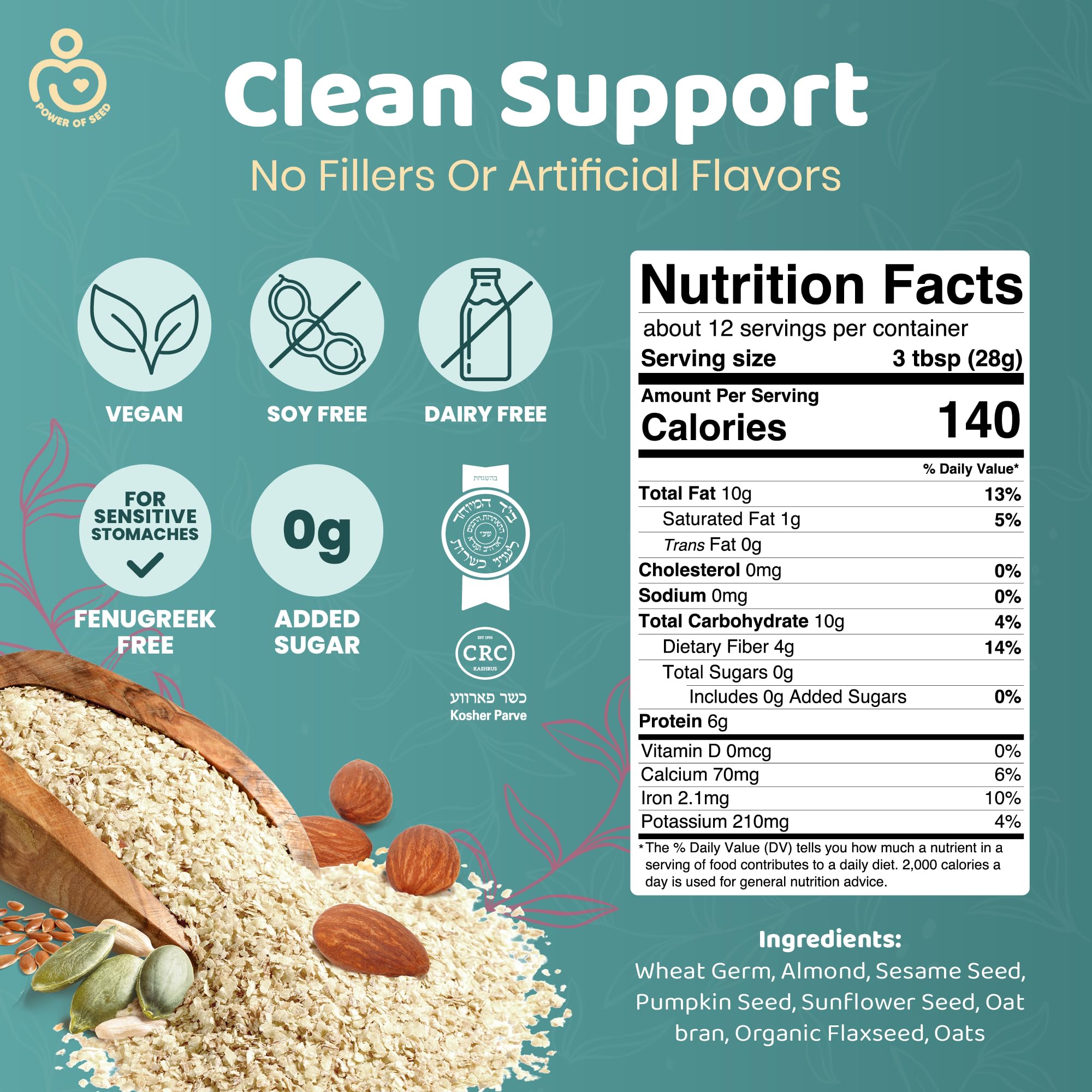 Milkrush Lactation Support for Breastfeeding-Oats Seeds & Almond Lactation Drink Mix - Enrich Milk for Breastfeeding with Superfood Omega 3, Iron & Calcium - Kosher Certified - 12oz Bag