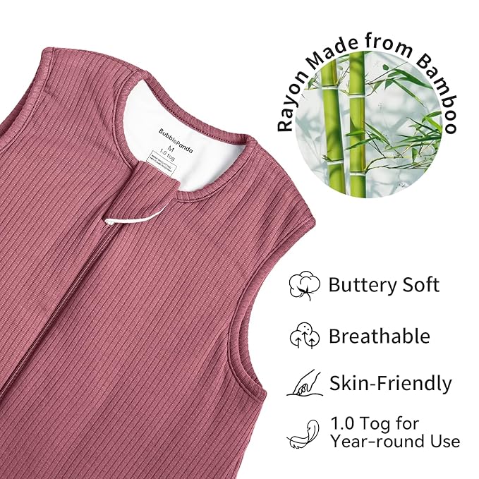 Rayon Made from Bamboo Toddler Sleep Sack with Feet 1.0 Tog Breathable Sleep Sack 6-12 Months Ultra Soft Baby Wearable Blanket with Legs Unisex Sleeping Bag with 2-Way Zipper