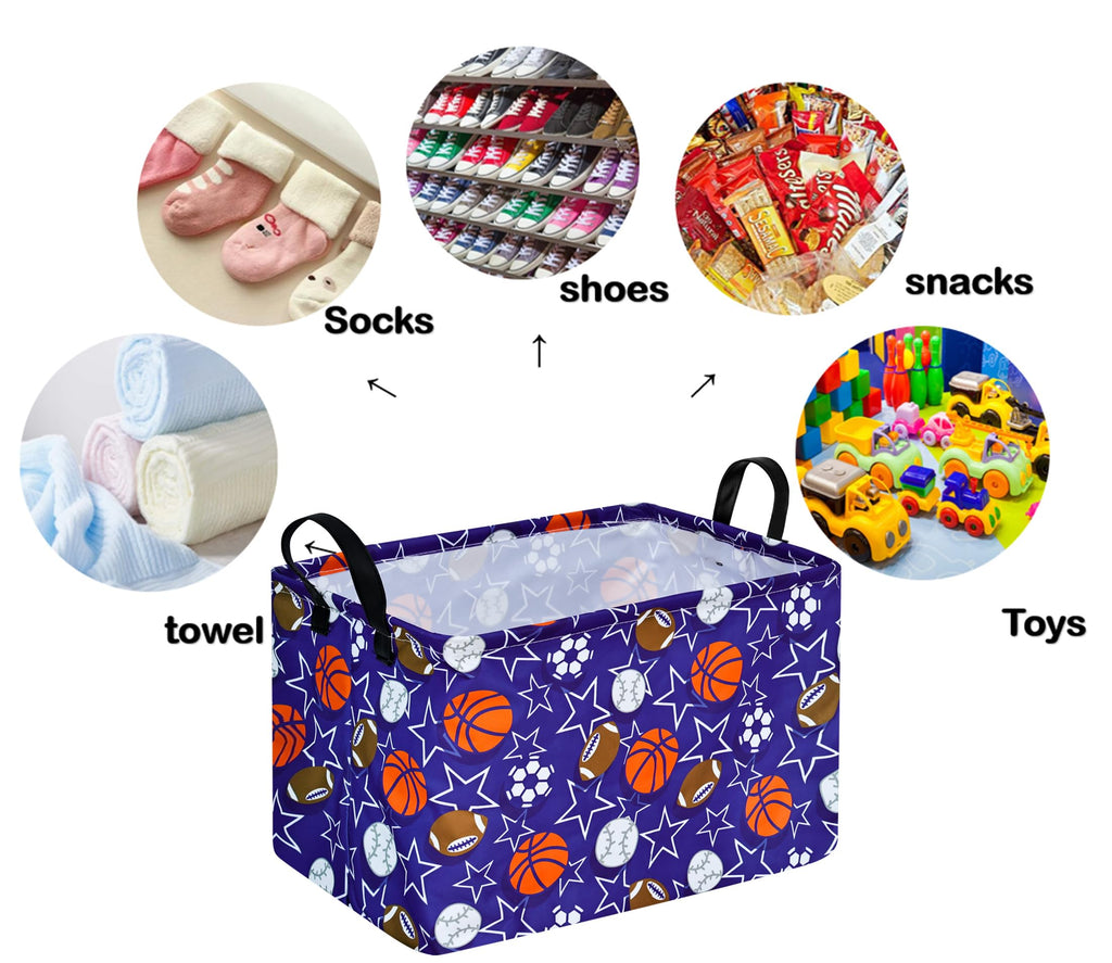 DUYIY Rectangle Gift Storage Basket Home Shelf Storage Basket Organizer Box Clothes Laundry Hamper Nursery Basket Laundry Basket with Handles (Star Ball)