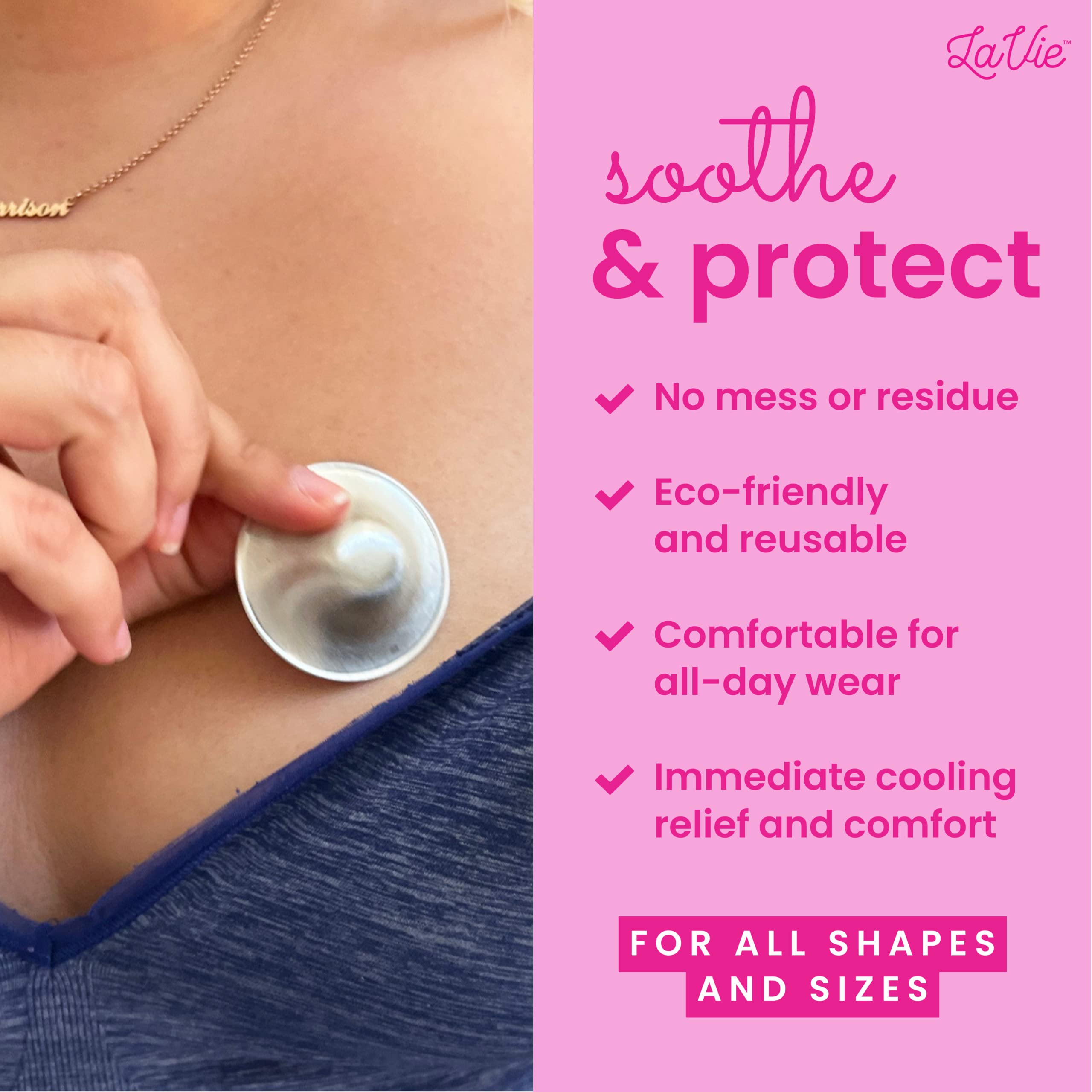 LaVie™ Silver Nursing Cups for Breastfeeding, Soothing Protection for Nursing Nipples of Newborns, Natural Relief for Nursing Moms, 925 Silver Nipple Covers All Natural (Size 2)