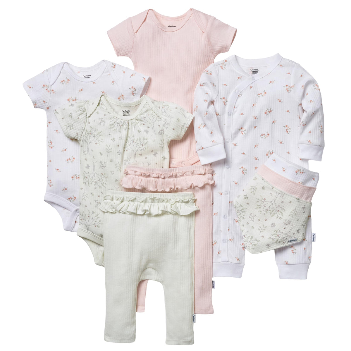 Gerber Unisex Baby 9-Piece Baby Gift Set for Newborn Boys & Girls – Premium Cotton Baby Essentials Layette Set, Garden, 6-9 Months