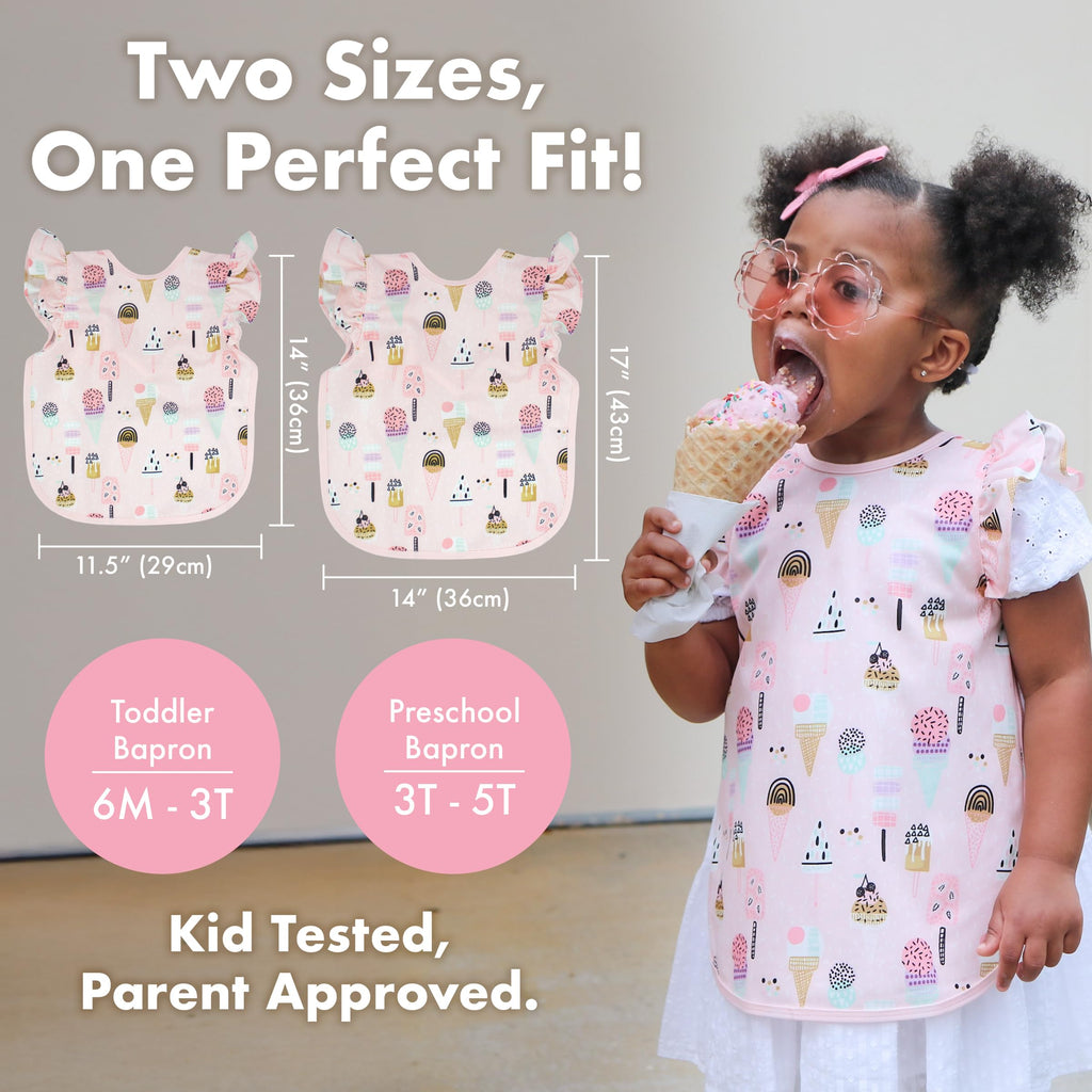BapronBaby Pink Flutter Checkerboard Bapron - No Neck Tie Safer Bib for Baby & Toddler - Soft Waterproof Stain Resistant - Machine Washable - Sz Preschool 3-5yrs