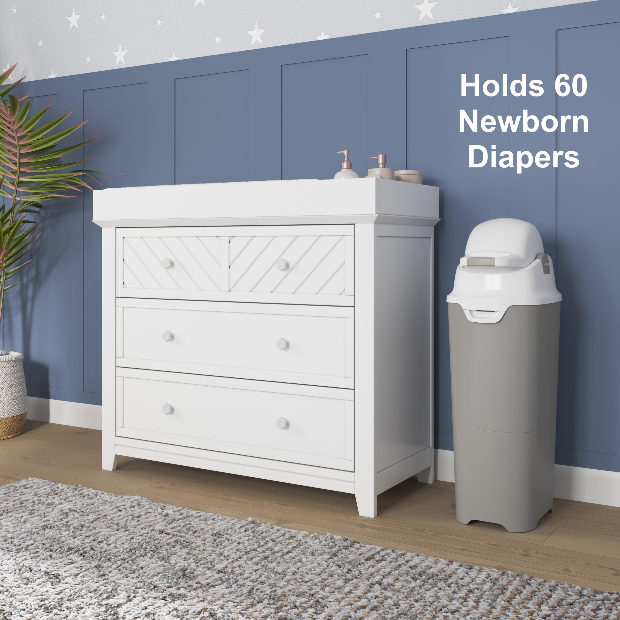 Foundations Tall Diaper Pail with Airtight Lid, Gray