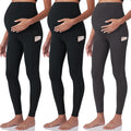 POSHDIVAH 3 Pack Women's Maternity Leggings, Black Black Grey Small