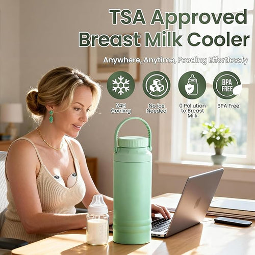 22oz Breast Milk Cooler Bottle – Portable Milk Cooler for Breastmilk, 360° Total Cooling for 24 Hours; Breastmilk Chiller with 2pcs Baby Bottles | Breastfeeding Essentials, BPA Free