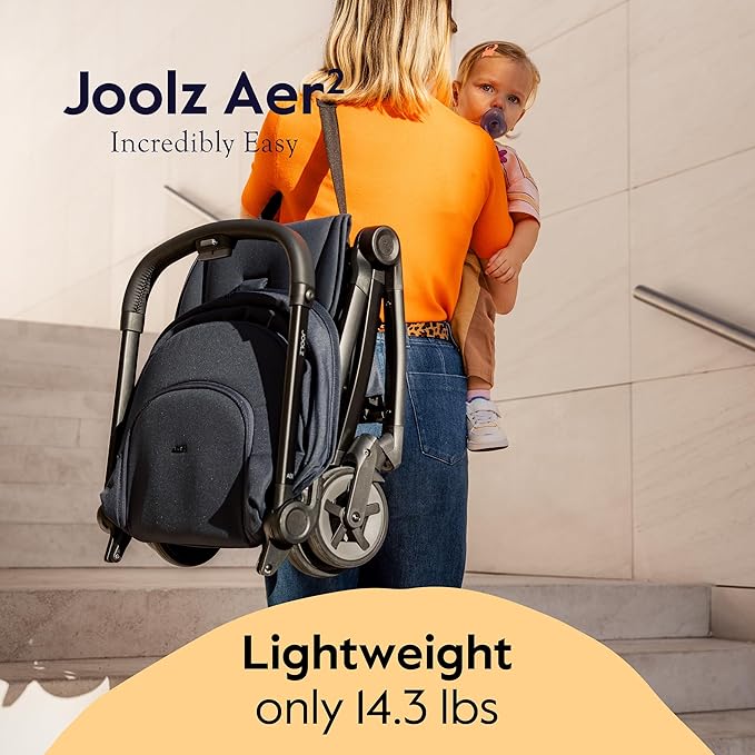 Joolz Aer2 Lightweight Travel Stroller for Baby & Toddler – Ultra-Compact One-Hand Foldable Stroller, Reclining Seat, UPF 50+ Canopy, Adjustable Leg Rest, Carry-On & Airplane Approved (Space Black)