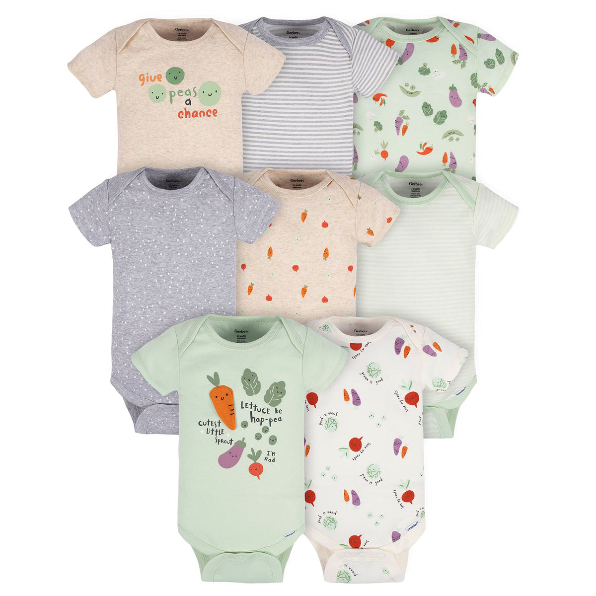 Gerber Baby Boys & Girls 8-Pack Short Sleeve Onesies Bodysuits, Animals Green, Newborn