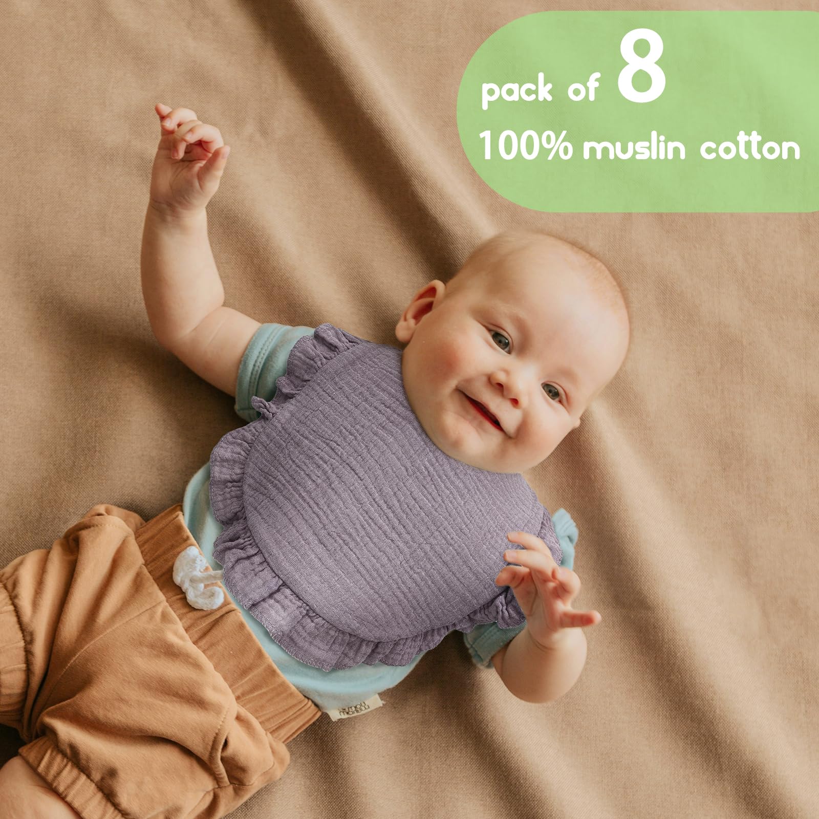 DOSMINE Muslin Baby Bibs 4-Layer Colorful Drool Bibs 8 Pack