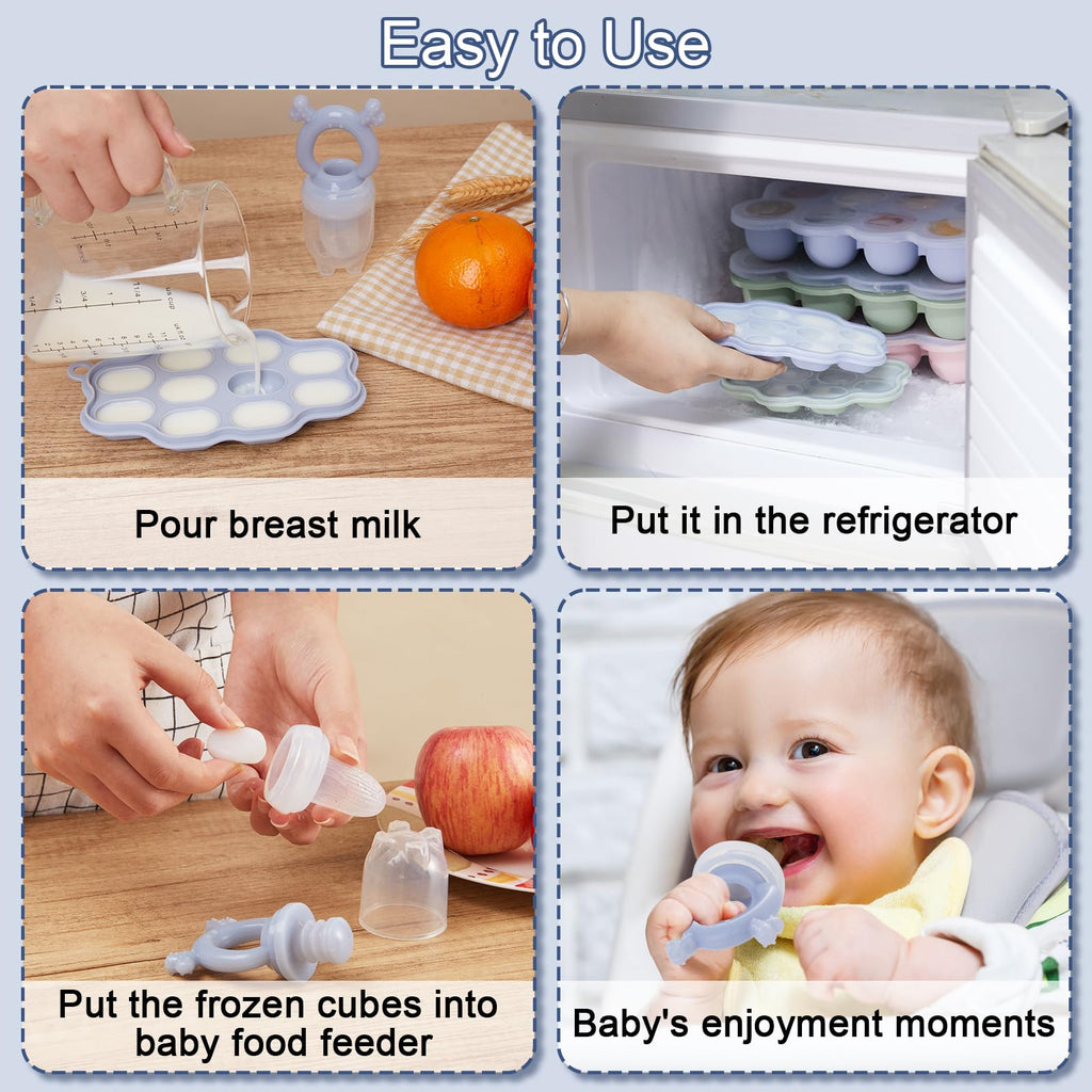 KingKam Breastmilk Popsicle Molds & Baby Fruit Feeder Teether (2 Set)