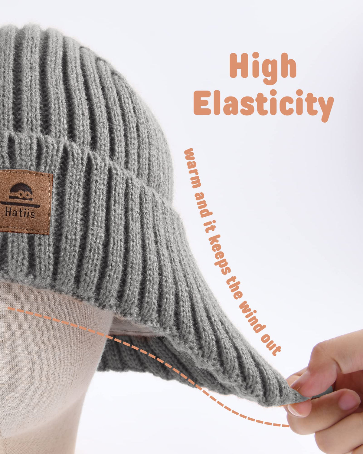 Baby Beanie Fleece Lined Toddler Winter Hat with Ear Flaps Little Girls Boys Warm Hats Cute Beanies for Kids Caramel
