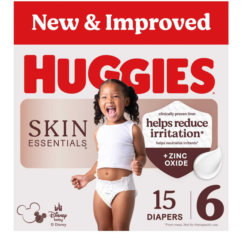 Huggies Size 6 Diapers, Skin Essentials Baby Diapers, Size 6 (35+ lbs), 15 Count, Packaging May Vary