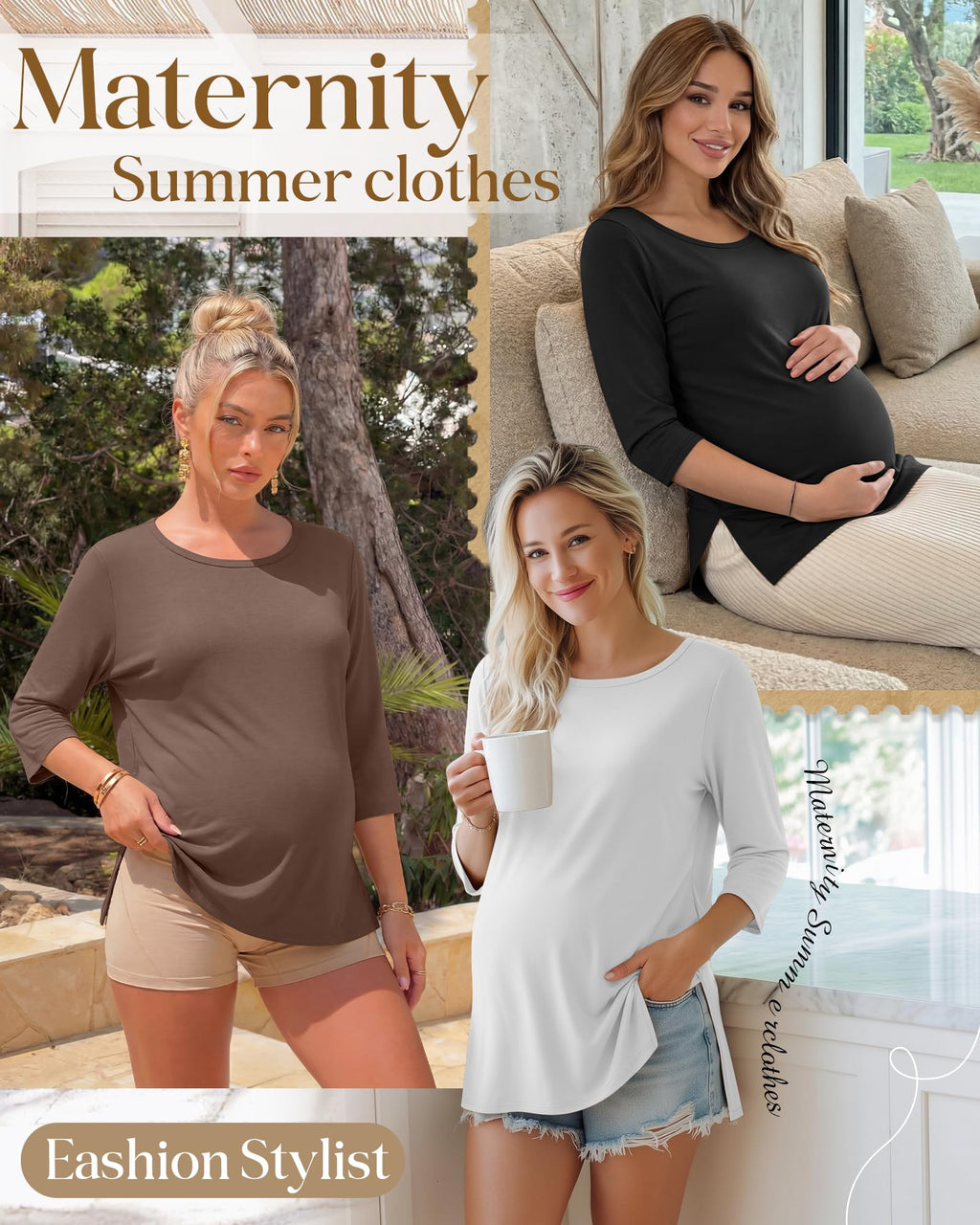 Baggyfly 3 Pack Women's Maternity Round Neck Tunics Tops, 3-Color, XX-Large