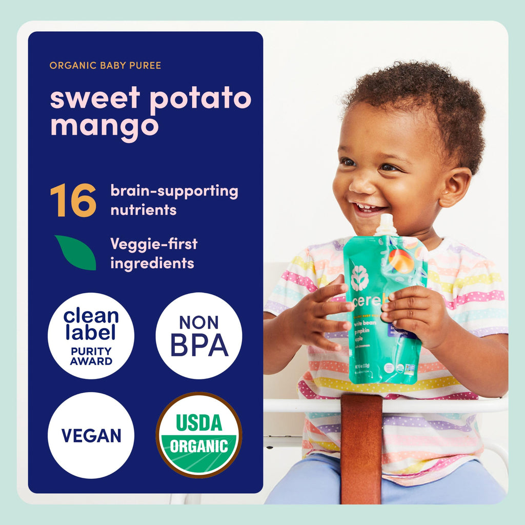 Cerebelly Organic Baby Food Pouches, Sweet Potato Mango Puree, 4oz, 12ct