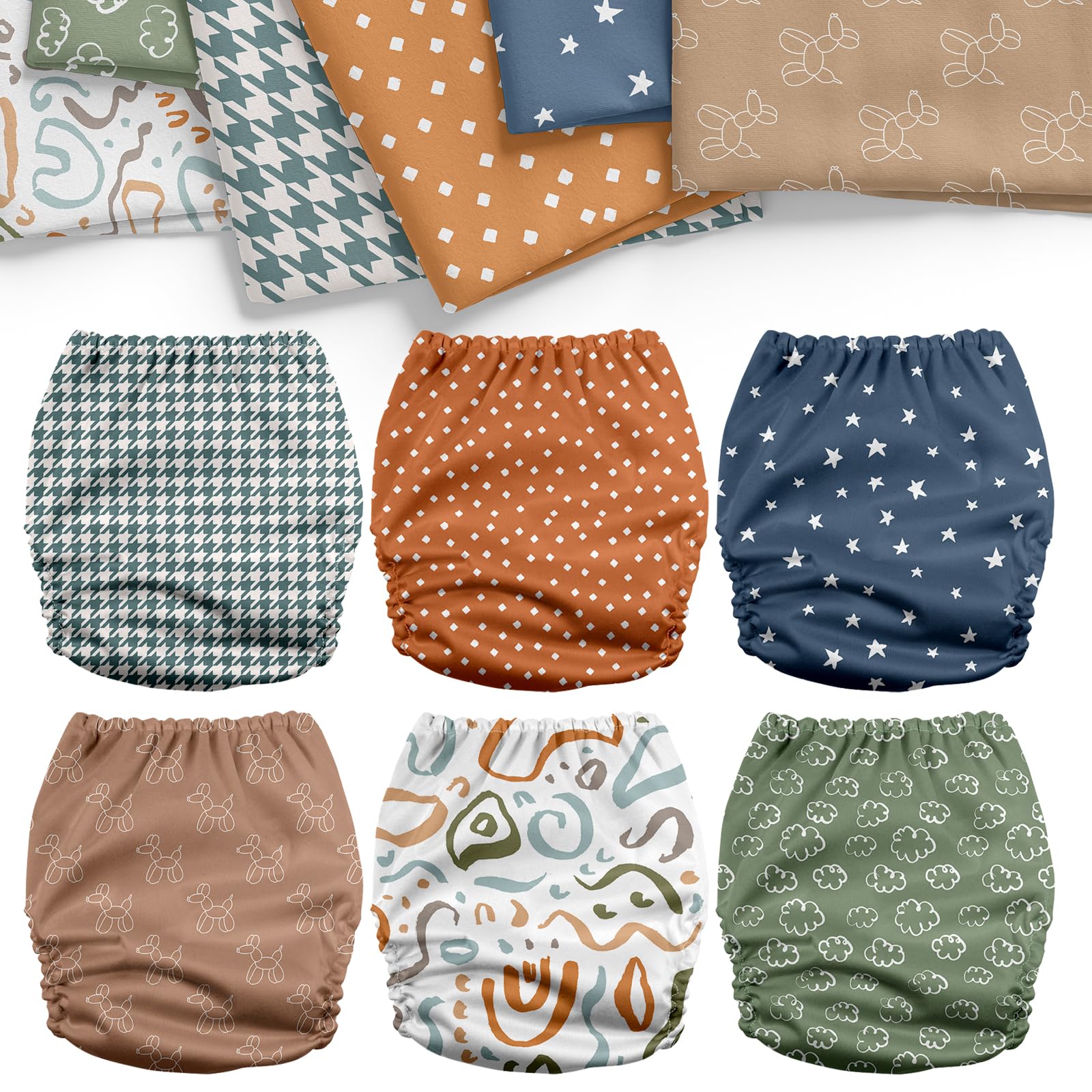 Mama Koala 3.0 Cloth Diapers for Babies with AWJ Lining, 6 Pack with 6 5-Layer Natural Cloth Diaper Inserts - Reusable and Washable Pocket Diapers(A-Full of Hope)