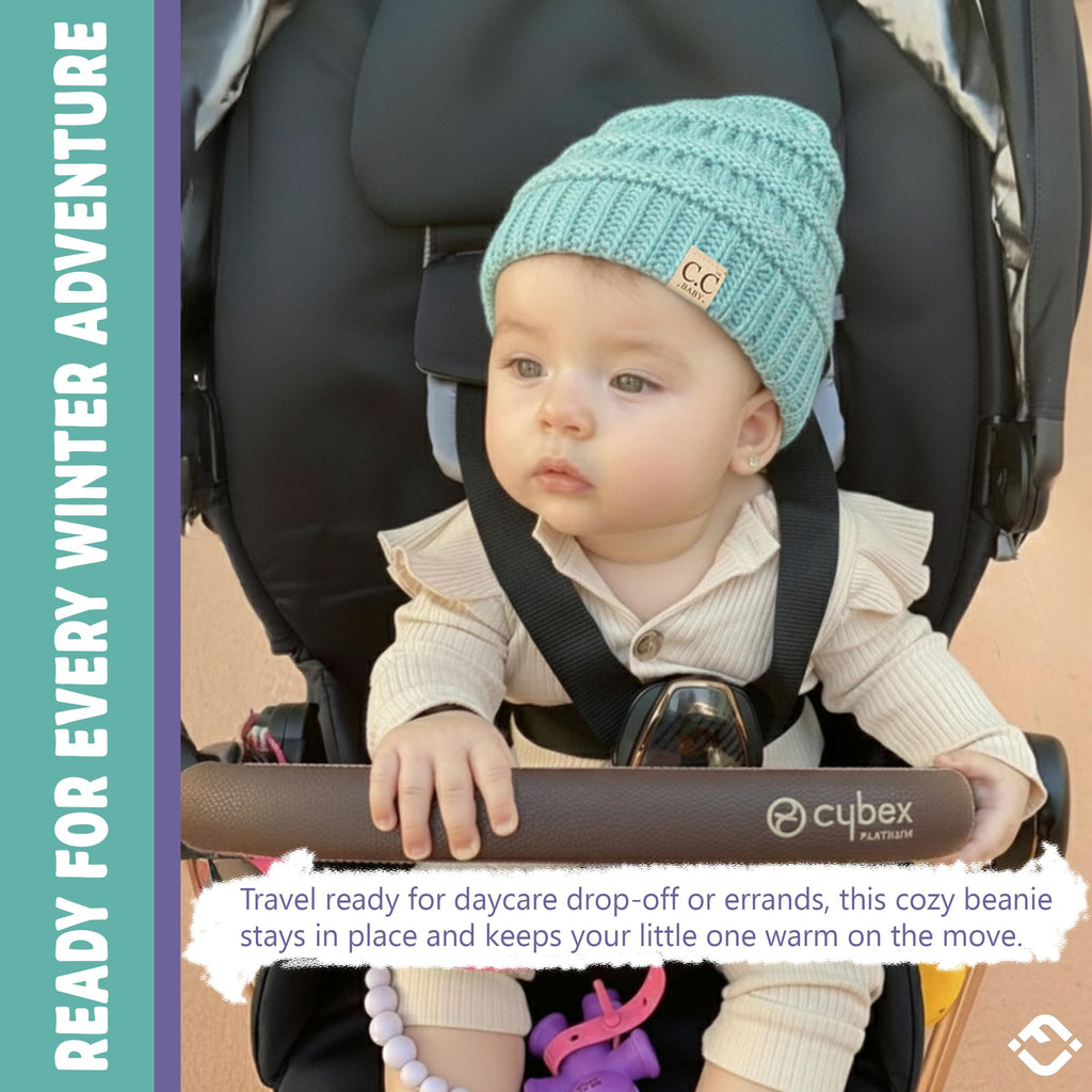 Funky Junque Baby Winter Hat – Cute Newborn Beanie, Infant Girl Hats 0–12 Months, Soft Knit Baby Beanies for Boys & Girls, Cozy Warm Stocking Stuffer Gift: Mint Green