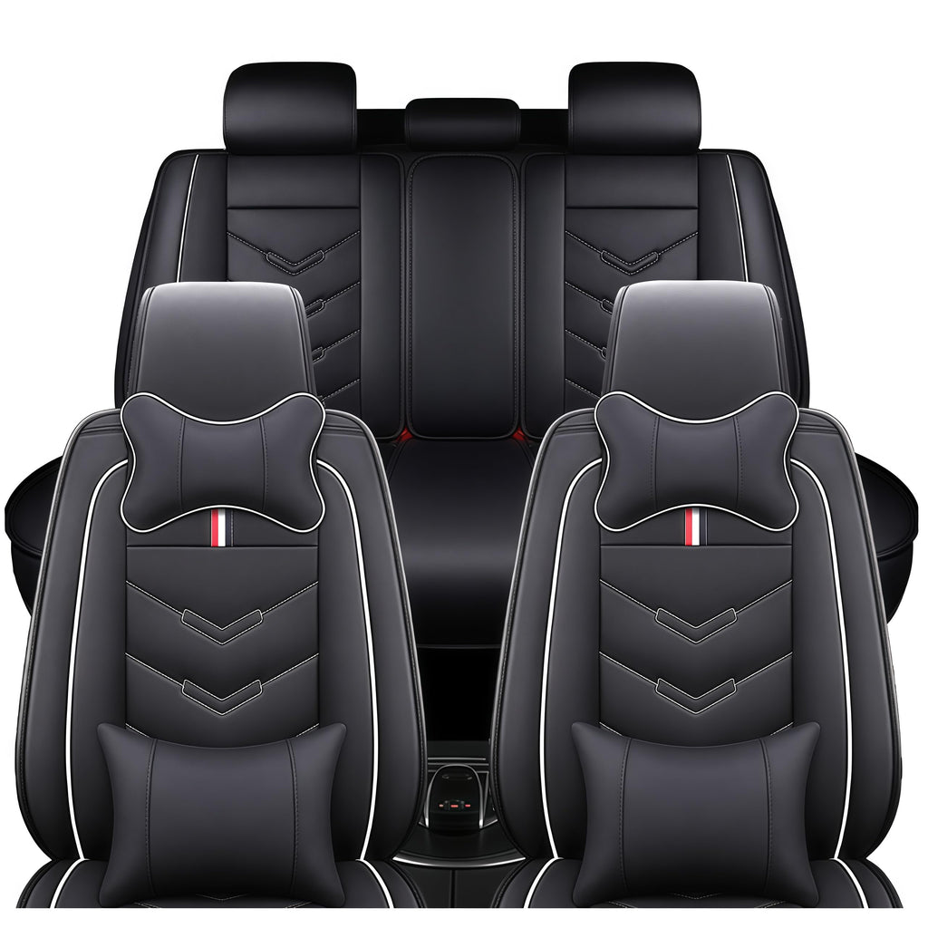 TENDER GLOW Leather Car Seat Covers Fit for LR Range Rover 2022-2025, 5 Seater Waterproof and Wear-Resistant Seat Cover Interior Accessories(Full Set with Pillow,Black&White)
