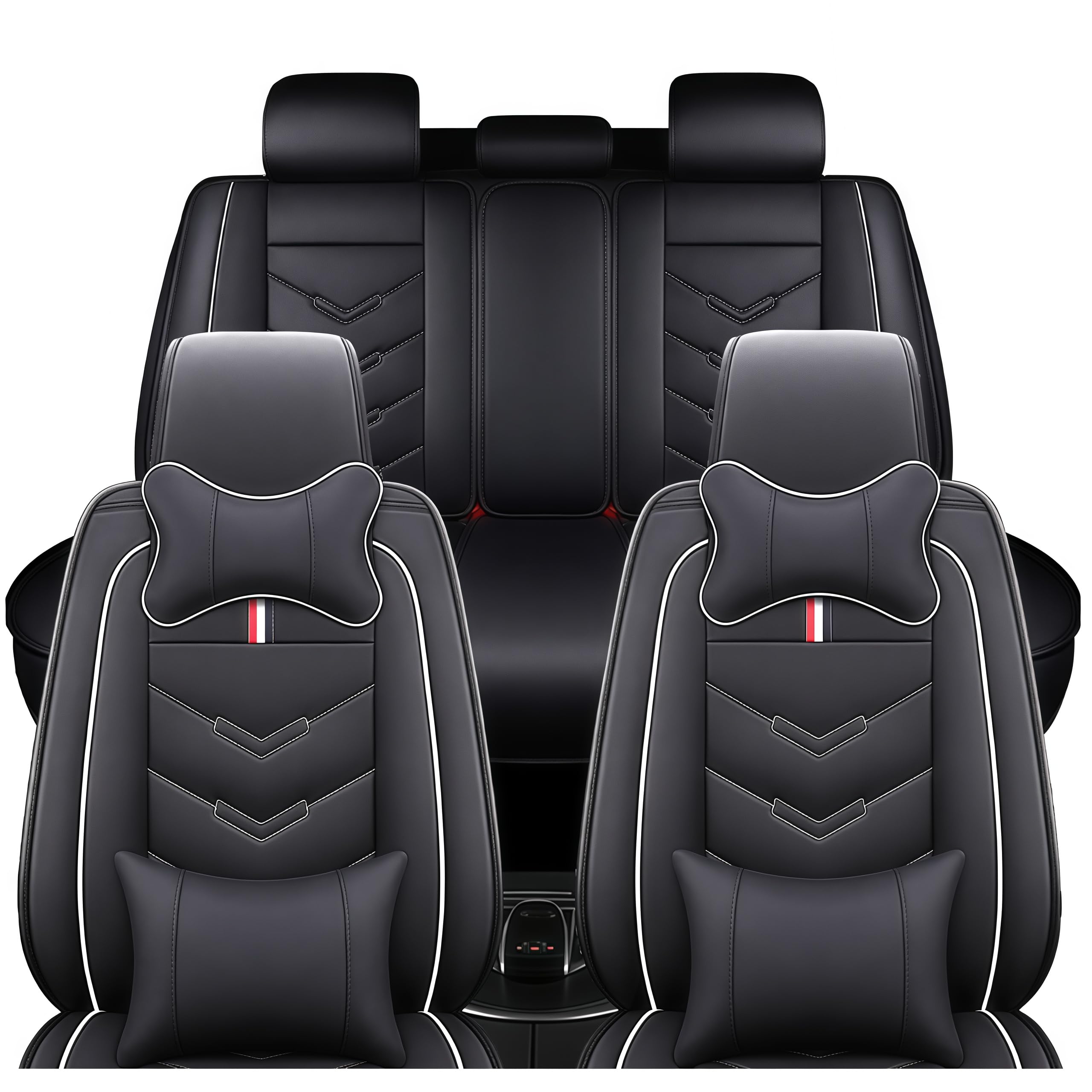 TENDER GLOW Leather Car Seat Covers Fit for LR Range Rover 2022-2025, 5 Seater Waterproof and Wear-Resistant Seat Cover Interior Accessories(Full Set with Pillow,Black&White)
