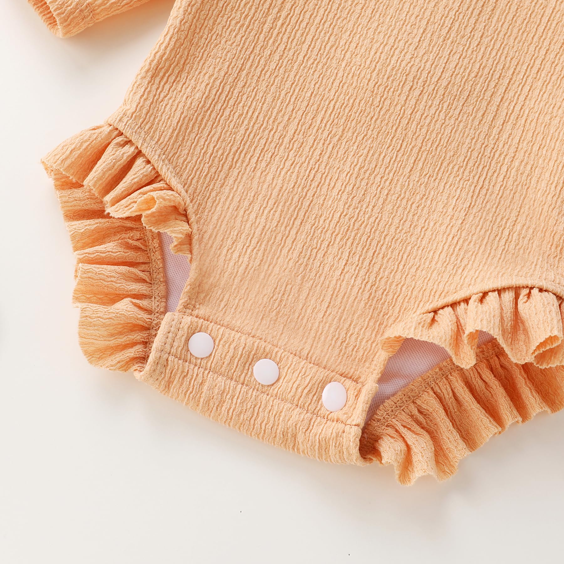 YOUNGER TREE Infant Baby Girls Long Sleeve Swimsuit One Piece Swimsuit Solid Color Bathing Suit with Hat, UPF 50+（Light Orange, 18-24 Months）