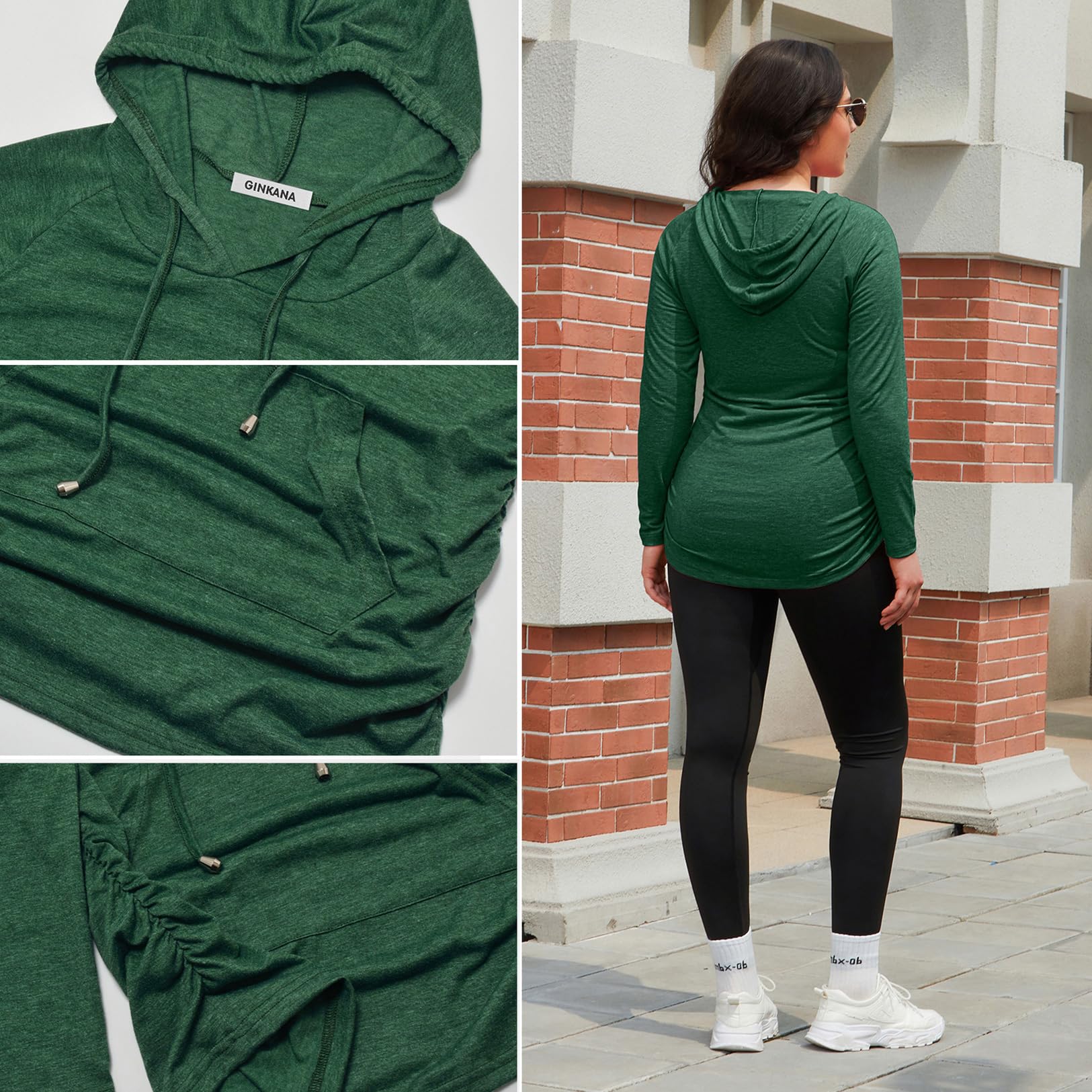 GINKANA Women's Maternity Shirts Long Sleeves Hoodie Sweatshirt Tops Casual Clothes,Green,XX-Large