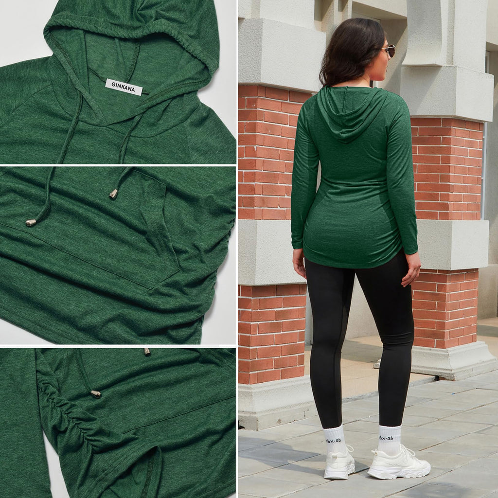 GINKANA Women's Maternity Shirts Long Sleeves Hoodie Sweatshirt Tops Casual Clothes,Green,Large