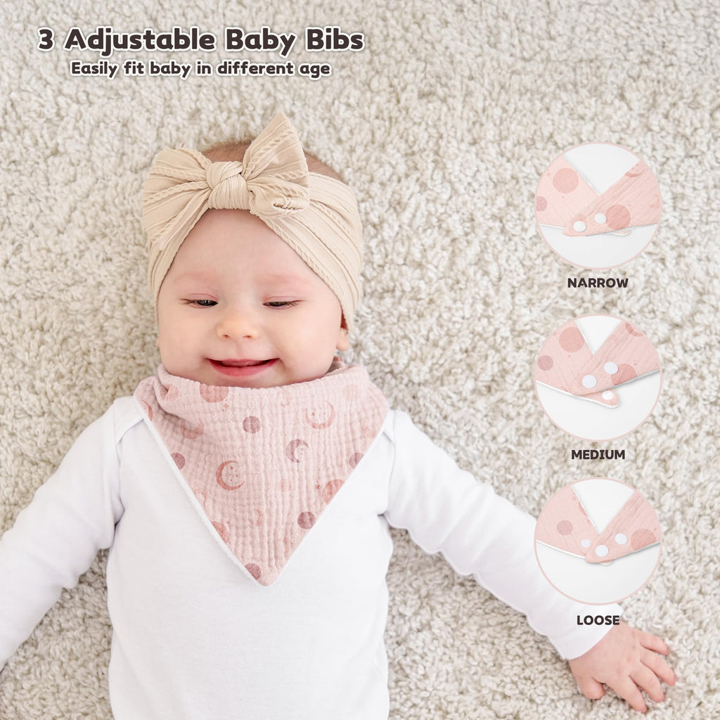 Susurration Muslin Baby Drool Bibs 6Pack Soft Triangular Adjustable Baby Bandana Bibs for Unisex Baby Girls & Boys (Pink Nebula)