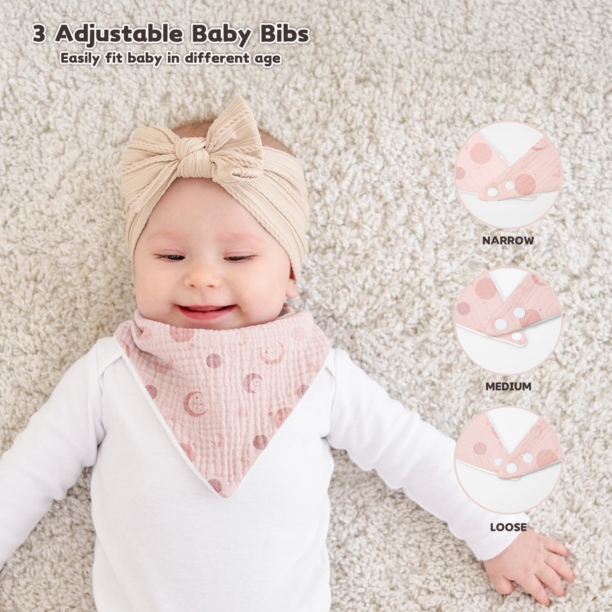 Susurration Muslin Baby Drool Bibs 6Pack Soft Triangular Adjustable Baby Bandana Bibs for Unisex Baby Girls & Boys (Pink Nebula)