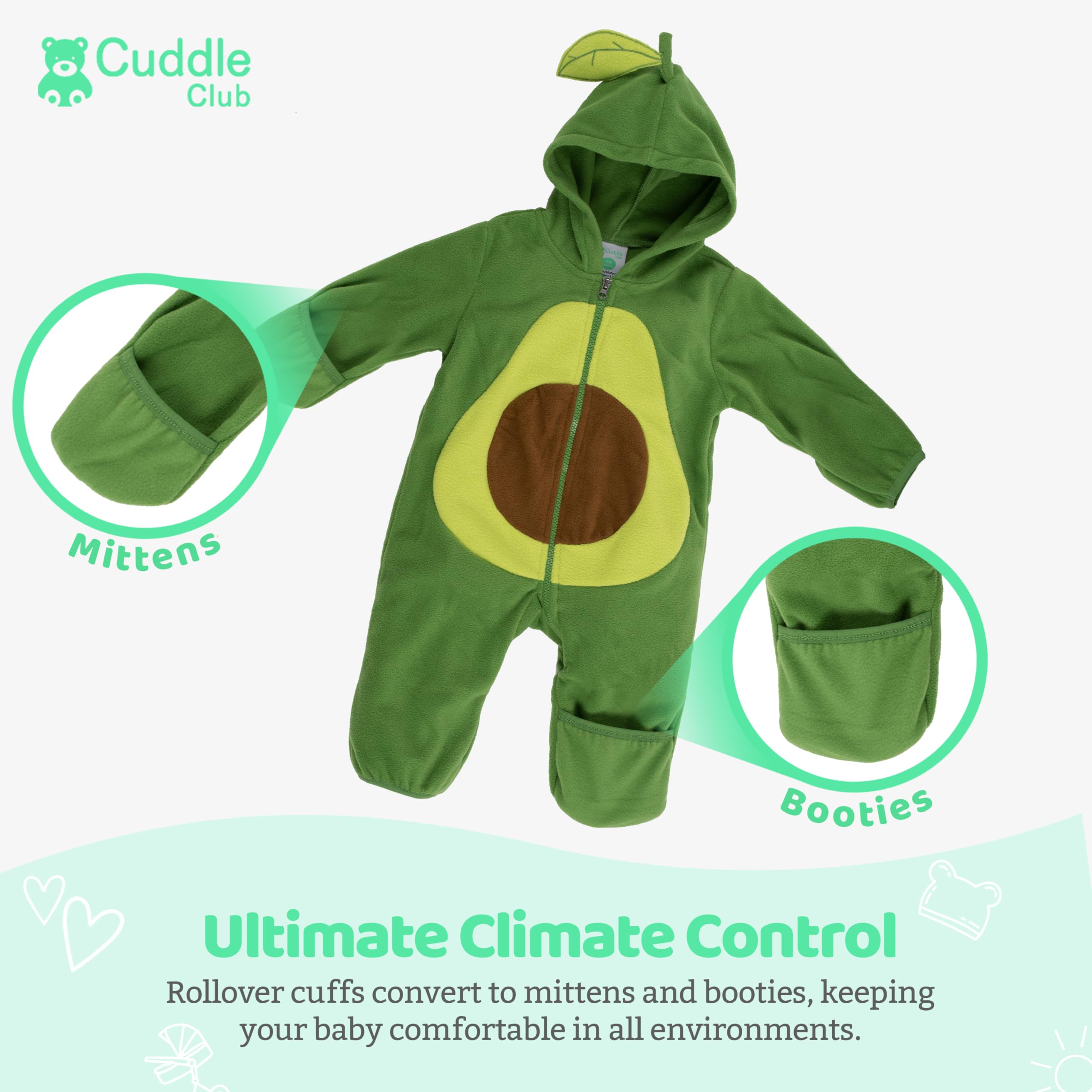 Cuddle Club Fleece Baby Bunting Bodysuit – Infant One Piece Kids Hooded Romper Outerwear Toddler Jacket