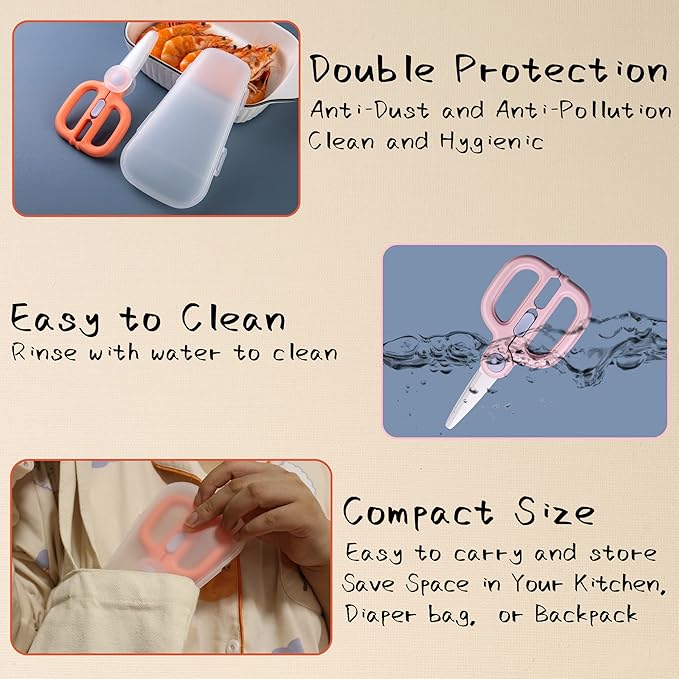 Ceramic Baby Food Scissors Kids with Travel Case, Toddler Scissors with Safety Lock, Ideal for Pizza, Meats, Noodles, Vegetables, and Fruits (A/B)