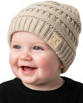 Funky Junque Baby Winter Hat – Cute Newborn Beanie, Infant Girl Hats 0–12 Months, Soft Knit Baby Beanies for Boys & Girls, Cozy Warm Stocking Stuffer Gift: Beige