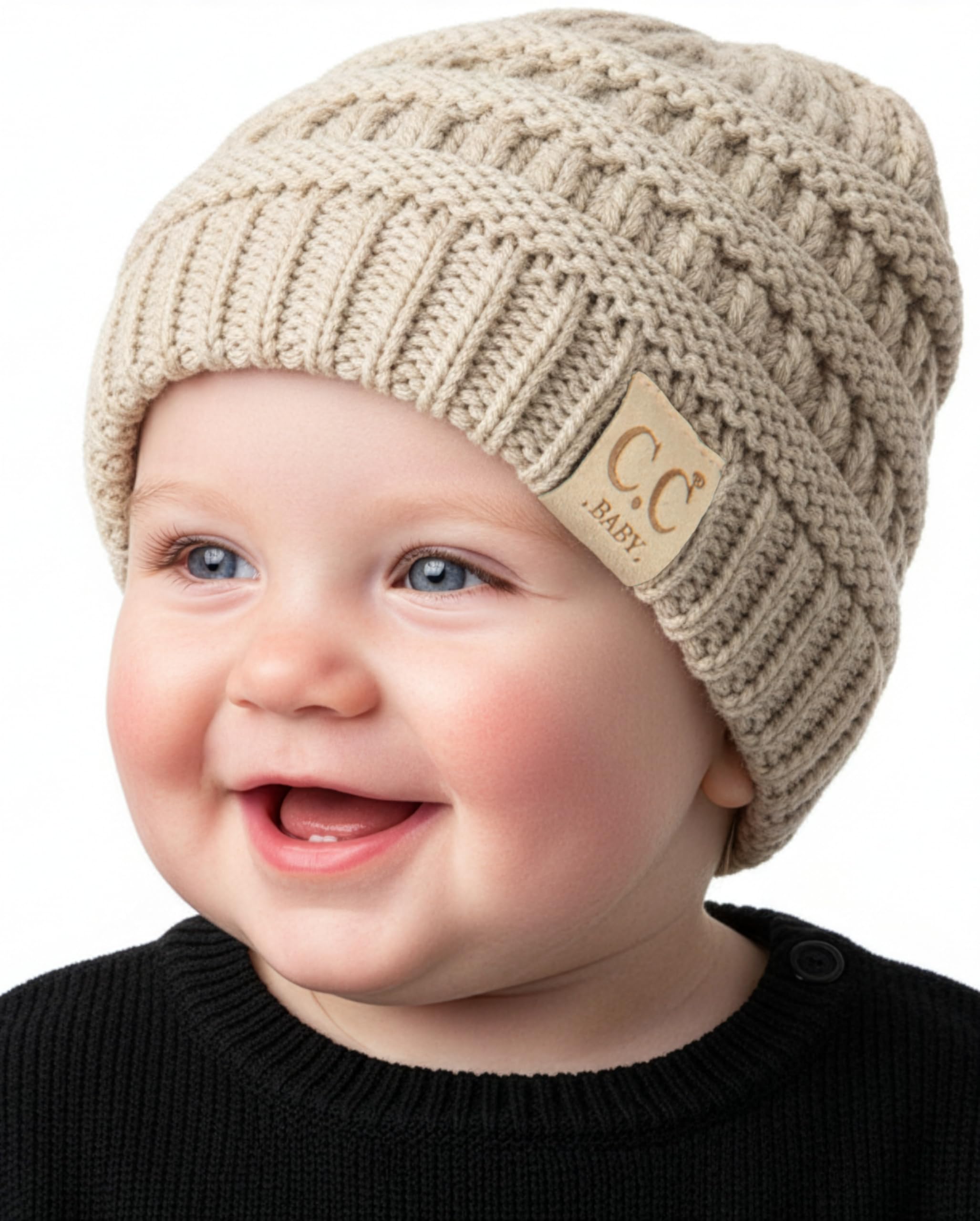 Funky Junque Baby Winter Hat – Cute Newborn Beanie, Infant Girl Hats 0–12 Months, Soft Knit Baby Beanies for Boys & Girls, Cozy Warm Stocking Stuffer Gift: Beige