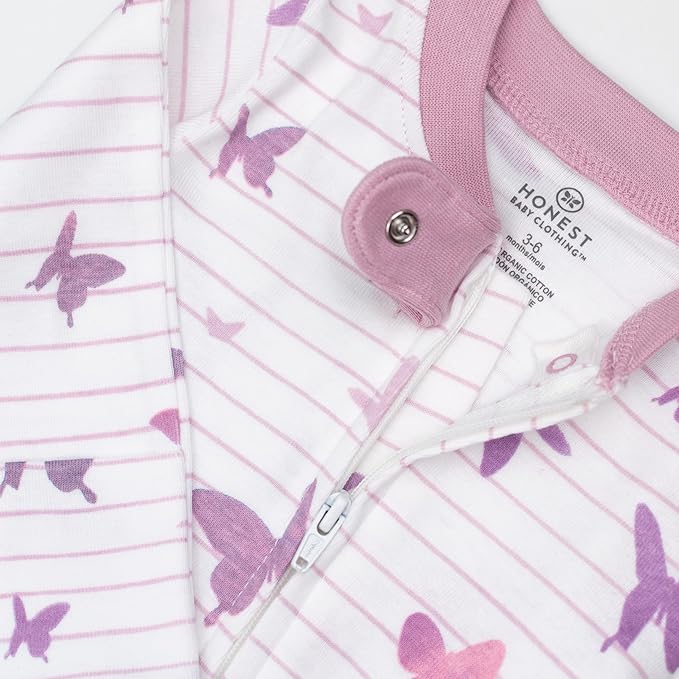 HonestBaby Sleep and Play Footed Pajamas One-Piece Sleeper Jumpsuit Zip-Front PJs 100% Organic Cotton for Baby Girls