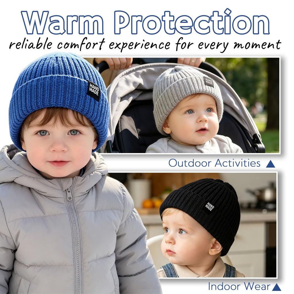 JANGANNSA Simple Knitted Baby Beanie Hip-Hop Boys Winter Hat Toddler Kids Bonnet for Girl 0-5Y (4PCS-A, M)