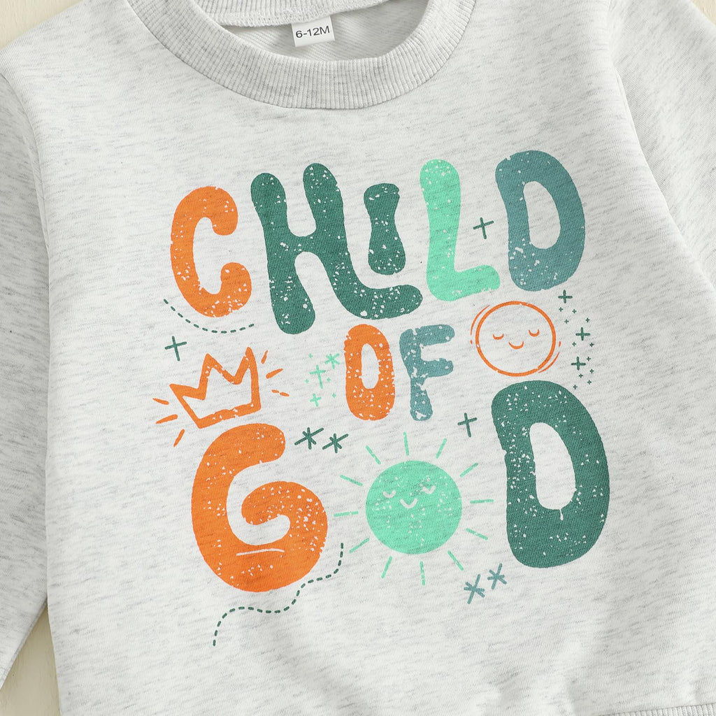 Nyapruwe Toddler Baby Boys Fall Winter Outfits Funny Print Top Pants Set (Gray letter print, 3-4T)