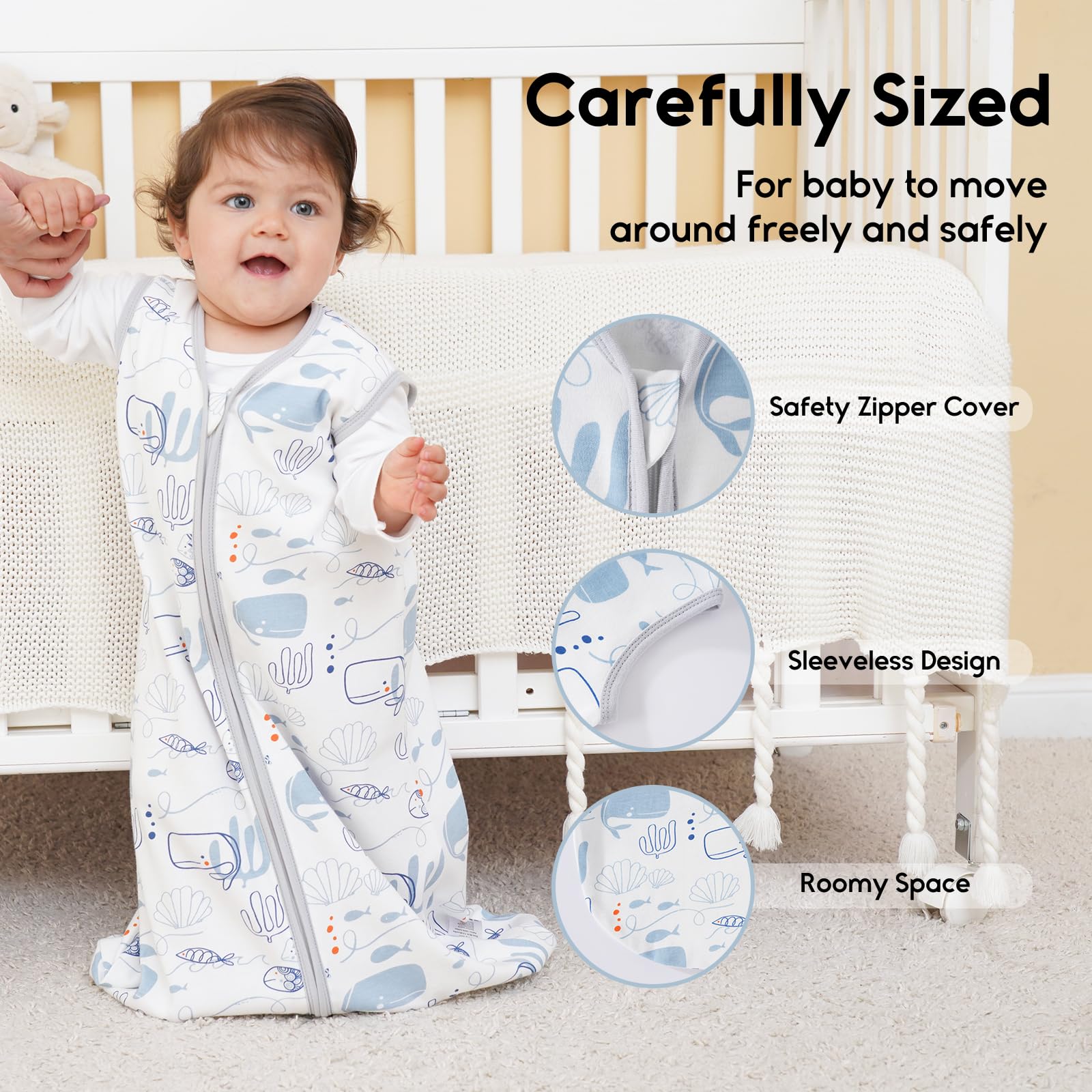 Yoofoss Baby Sleep Sack 12-18 Months 0.5 Tog Wearable Blanket for Baby, 3 Pack 100% Organic Cotton Infant Toddler Sleeping Sack 2-Way Zipper Lightweight Sleep Sack