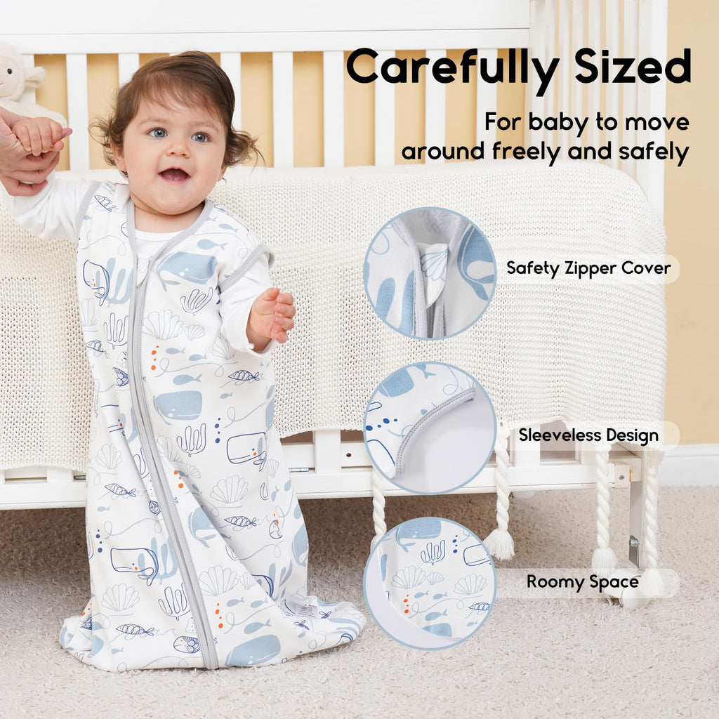Yoofoss Baby Sleep Sack 12-18 Months 0.5 Tog Wearable Blanket for Baby, 3 Pack 100% Organic Cotton Infant Toddler Sleeping Sack 2-Way Zipper Lightweight Sleep Sack