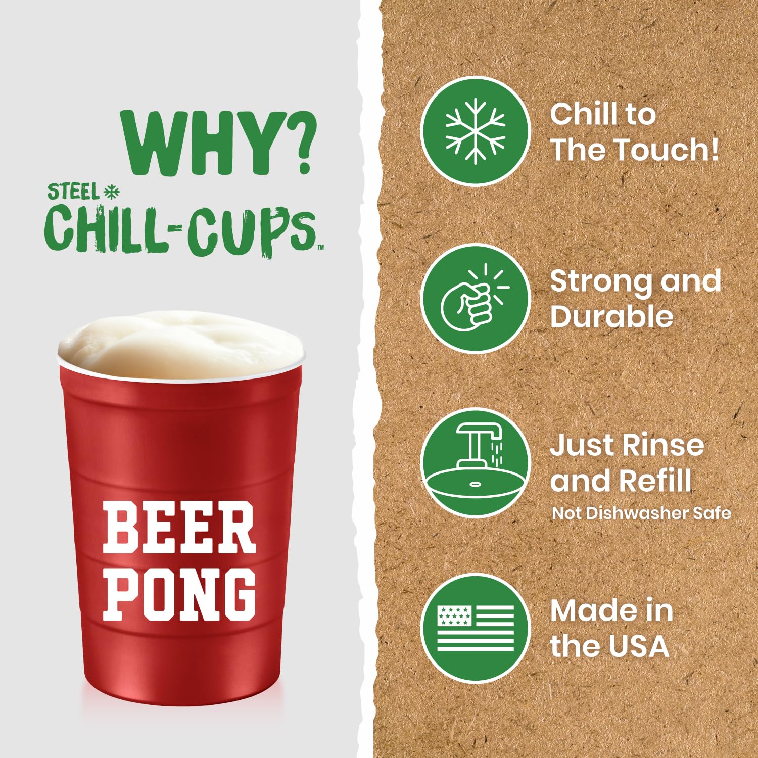 Steel Chill Cups 16 oz. Durable & Reusable Party Cups, Beer Pong, 12 Count