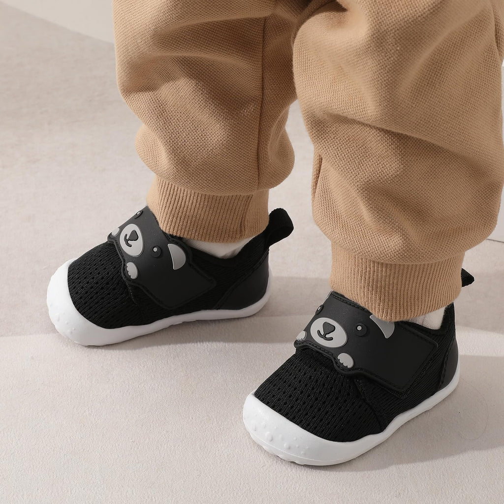 FEETCITY Infant Shoes Boys Girls Wide Baby Walking Shoes Newborn Crib Shoe Baby Slip On Shoe Breathable Toddler Sneakers Bear 2-2.5 Years Black
