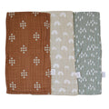 Mebie Baby Burp Cloths, Woods Print 3-Pack, Muslin Burp Cloth Set for Spit Up, Drool, and More, Boho Burp Cloths for Baby Boy and Girl, Baby Must Haves for Registry Lists and Gifts for Newborns