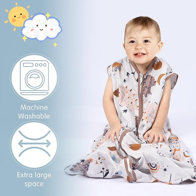 3 Pack Baby Sleep Sack 100% Rayon Cotton Baby Sleeping Bag 2-Way Zipper Toddler Wearable Blankets TOG 0.3. (Fox&Dinosaurs&Dark gray, 6-12 Months)