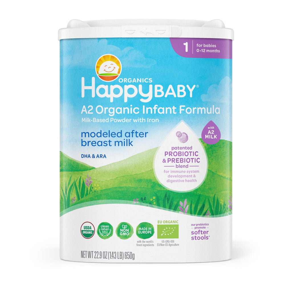 HAPPY BABY Stage 1 A2, 0-12 Months, Organic Infant Formula, 22.9oz (1 Pack)