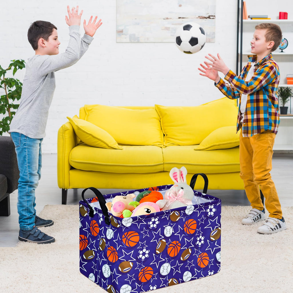 DUYIY Rectangle Gift Storage Basket Home Shelf Storage Basket Organizer Box Clothes Laundry Hamper Nursery Basket Laundry Basket with Handles (Star Ball)