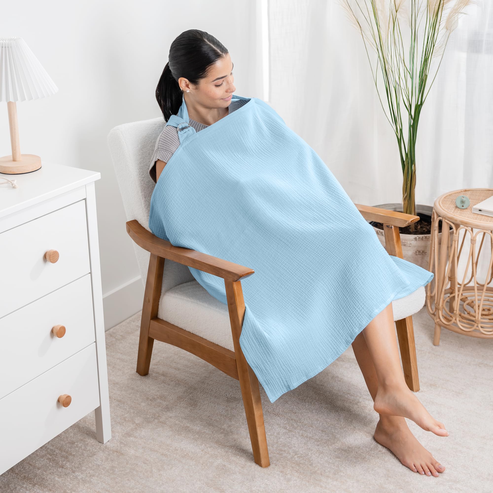 Comfy Cubs Muslin Nursing Cover, Pack of 1, 100% Muslin Breastfeeding Cover - Soft & Breathable Baby Nursing Scarf with Adjustable Neck Strap - Portable, Lightweight & Privacy Coverage - Sky Blue